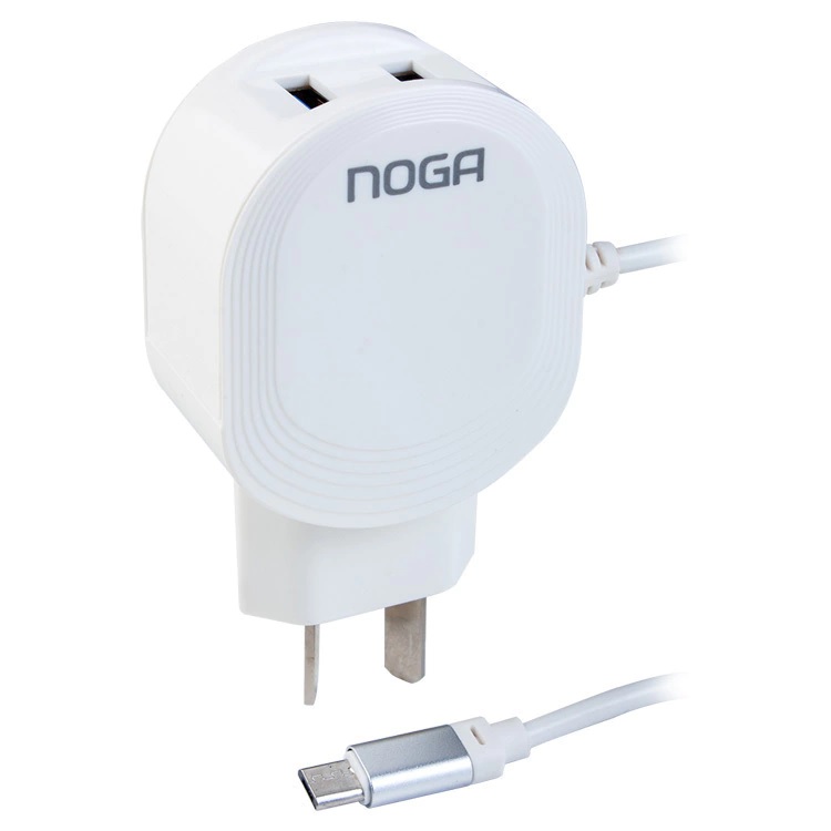 Cargador Rápido USB - 2 puertos 5v 3A - Cable Micro USB -Blanco -Noganet (NGH-3)